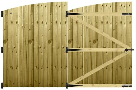 Premier Garden Supplies Made to Measure Feather Edge Semi-Braced Arch Top Driveway Gates for Measurements Height 5ft - 6ft (150-180cm) x Width: 244cm - 274cm +450mm Hinge Ring Latch Kit