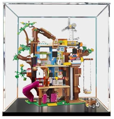 HCAEIOFJ Clear Acrylic Display Case for Lego Friends 41703 Applicable for Friendship Tree House Display Box Gift(Display Case Only) (Black Bottom)