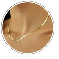 Tewiky Schlangenkette für Damen Gold/Silber Flacher Choker Ohne Anhänger | 14K Vergoldet,nickelfrei & hypoallergen,leicht wasserfest.Für Alltag & Anlässe,edles Schmuckgeschenk für Damen