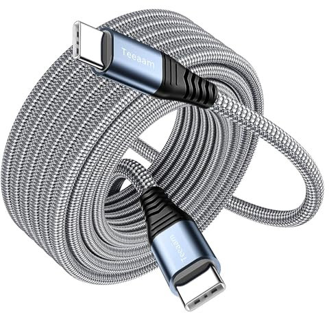 Teeaam Extra langes USB C auf USB C Kabel 10M PD 60W Typ c auf Typ C Kabel Schnellladung kompatibel für iPhone 15,MacBook Air/Pro,iPad Pro 2020,Samsung Galaxy S22/S21 S21+ S20,Gray