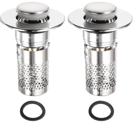 QUARKZMAN 2Pcs Grille de Vidange pour Lavabo de Salle de Bain, Bouchon de Lavabo Attrape-Cheveux avec Panier Filtre Amovible en Acier Inoxydable 304 2.9 x 2.4 Adapté