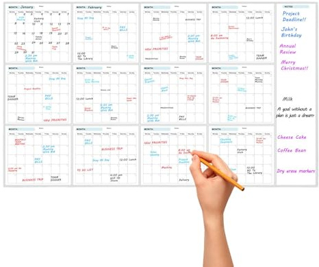 Extra großer Tafelkalender, trocken abwischbarer Wandplaner, löschbare Tafeln für Familie, Freunde, Kollegen