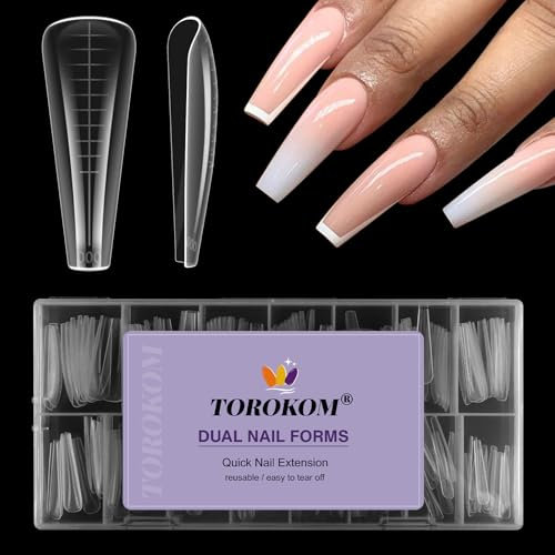 TOROKOM 150 Teilige 15 Größen Nagelformen Doppel Nail Forms für Schnelle Nagelverlängerung mit Gel Poly Nagel Formen für Builder Gel, Nageldesign im Salon & DIY