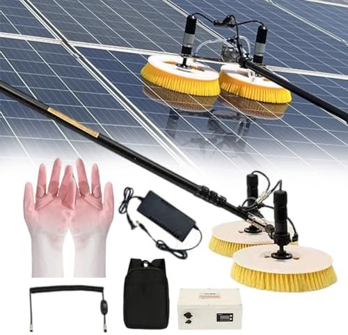 Elektrisches Solarpanel-Fenster-Poolreiniger-Bürsten-Set mit ausziehbarer verstellbarer Stange und Handschuhen für die Außenreinigung