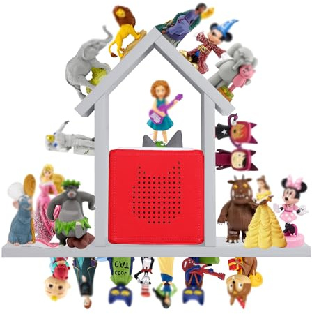 FURAOMEILI Magnetisches Regal für Tonies Figuren,Wandregal für Toniebox Charaktere,Aufbewahrungs- und Organizer Halter,kompatible Ladestation für Kinderzimmer,großes Haus aus Kiefernholz,Grau Weiß