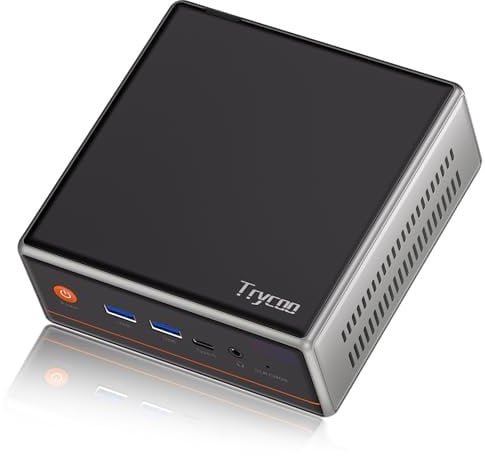 Trycoo Mini PC AMD Ryzen 5 5600H (6C/12T, up to 4.2GHz),16GB DDR4 RAM,512GB SSD,WiFi 6/ BT5.2/ Type-C/DP 1.4/HDMI Triple-Display/Dual Band WLAN,Micro PC for Gaming & Office