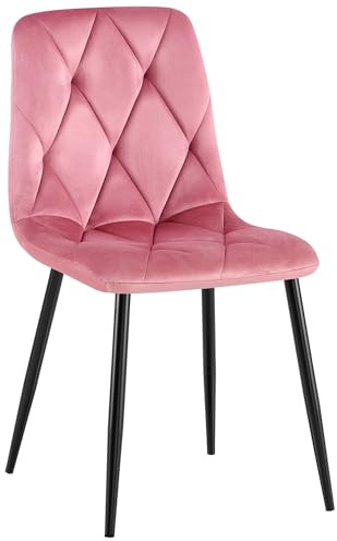 CLP Esszimmerstuhl gepolstert Clairton, Küchenstuhl mit gestepptem Bezug, mit schwarzem Metallgestell, bis 150 kg belastbar, Farbe:rosa, Material:Samt