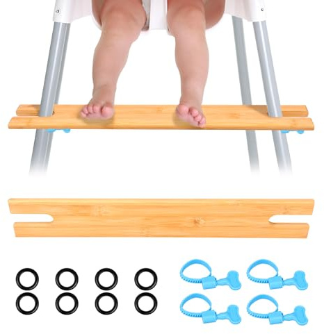2 Stück Hochstuhl Fußstützen,50 * 8.2cm,Rutschfeste BambusHochstuhl Fußstütze mit Gummiring,Höhenverstellbar,leicht zu Montieren,Hochstuhl Zubehör für den Heimgebrauch(Stil 2)