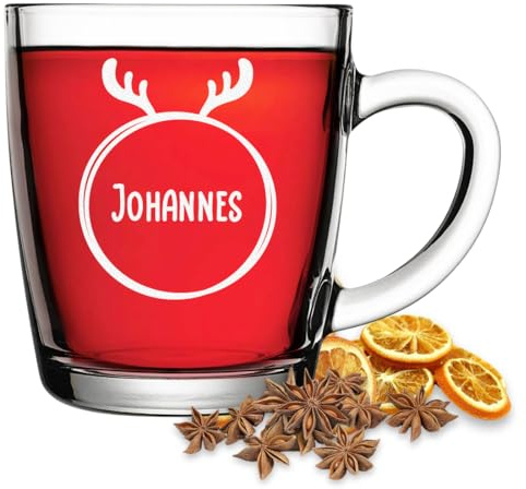 polar-effekt Glas Glühweinbecher 340 ml mit Weihnachtsmotiven graviert - Geschenk zum Nikolaus & Advent - Hitzebeständiges Glühweinglas - Perfekt für Heißgetränke