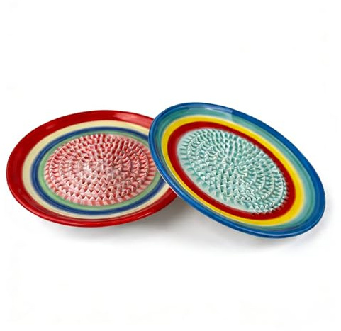 LUMITERRA 2 Piezas Plato de Rallador de Cerámica, Rallador de Ajo de Cerámica, Rallador Circular de Cerámica, Rallador Cocina, Rallador Multiusos, para Jengibre, Ajo, Especias, Zanahorias
