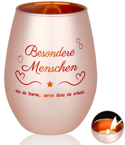 Windlicht Glas Geschenke für Frauen, Teelichthalter mit Gravur in Rosègold | Besonderes Geschenk für Geburtstag Weihnachten, Dankeschön Geschenke für Frau Freundin Kollegen Lehrerin Studenten
