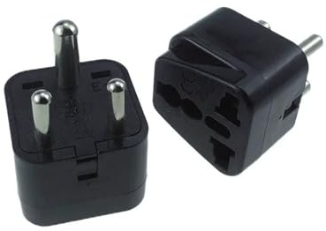 2 in 1 South Africa ZA India in Plug Adapter Universal Converter Travel Power 3 pins Round AC Adaptor Type D ESSEIEIE(Black)