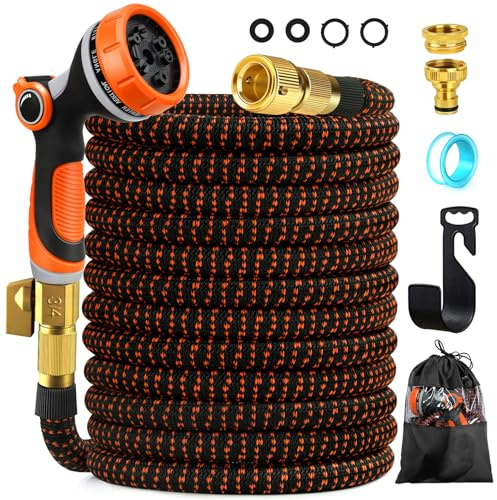 Edonkvi Manguera Jardin Extensible 15 Metros, Mangeras Jardineria Flexible con 10 Funciones Pistola, Boquilla Manguera Terraza Retractil Con 3/4 1/2 Conector, Garden Hose Riego Conectores Accesorios