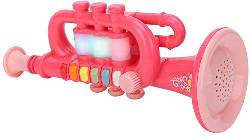 SIXRUN Trompette Rose, Instrument de Musique éducatif pour Enfants de 3 Ans et Plus, avec Lumières et Réglage du Volume à 5 Niveaux, Cadeau pour Enfants ((Version Rose-Anglais))