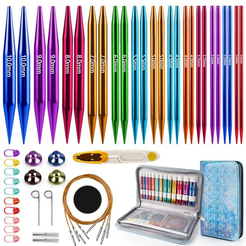 Circular Knitting Needles, Interchangeable Circular Knitting Needles Set with Case & Accessories,13 Pairs of Round Needles from 3.0mm to 10mm, Knitted Accessories for Beginners, Hat, Sweater Making