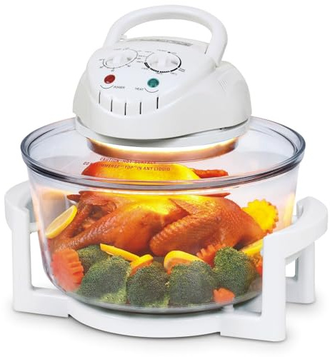 12L Halogen Air Fryer Oven, 1300W Multi-Function Countertop Cooker with 130-230°C Adjustable Temperature and Timer, White (Black)