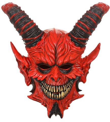 shyhand Demon Mask Scary Devil Full Head Latex Mask Horn Adults Horror Realistic Halloween Cosplay Masquerade Costume Props