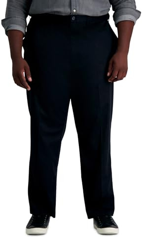 Haggar mens Premium No Iron Khaki Classic Fit Expandable Waist Flat Front Pant, Black, 42x32