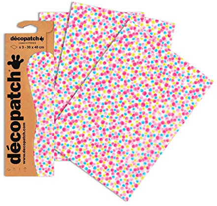 Décopatch Papier No. 689 (pink bunt Punkte, 395 x 298 mm) 3er Pack