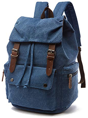 Rufun Leinwand Rucksack Jahrgang für Laptop Tagesrucksack Wandern Reisen Große Kapazität Tasche Unisex (Blau)