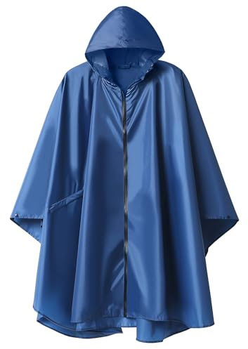 SaphiRose Unisex Rain Poncho Raincoat Hooded for Adults Women with Pockets (Navy)