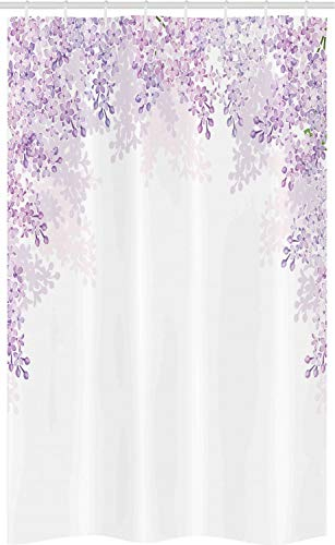 ABAKUHAUS Blume Schmaler Duschvorhang, Lila Blüten Frühling, Badezimmer Deko Set aus Stoff mit Haken, 120 x 180 cm, Pale Mauve Lavendel