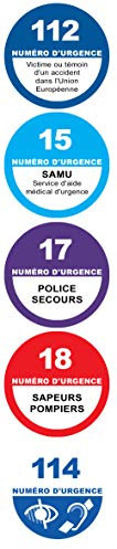 Les numéros Français d'appel d'urgence - 5 unités x 3.2cm - Autocollant(sticker)