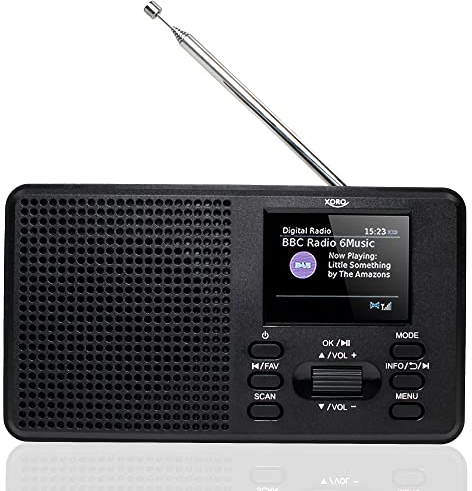 XORO DAB 142 - Tragbares Digitalradio, UKW und DAB+ Empfang, Senderspeicher, RDS-Funktion, Wecker, Bluetooth, Batterie- & Netzbetrieb, Teleskopantenne