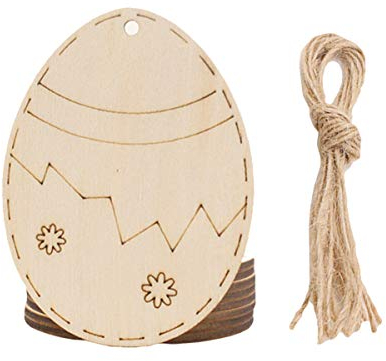 Amosfun Ostern Anhänger Holz Osterei Figur Holzscheiben mit Loch Baumscheiben Geschenkanhänger Hängende Ostern Dekoration zum Bemalen Basteln mit Schnur Khaki 20 Stück