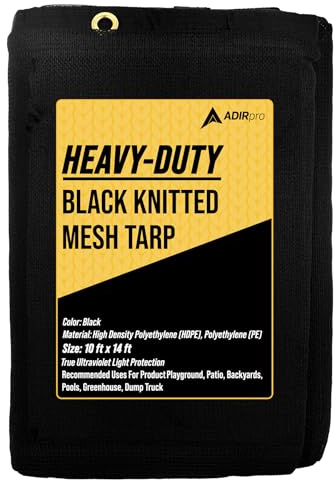 AdirPro Heavy Duty Knitted Mesh Tarp - 10x14ft Black Shade Tarp with Grommets for Playgrounds, Porch, Patio, Backyards, Pools, Greenhouse, Dump Truck, and More - 60% Shade, Water Resistant