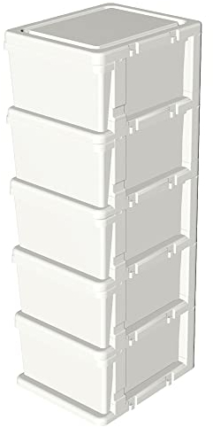 Cetomo Plastic Storage Drawers Unit, Storage Drawer on Locking Wheels, Tower with Interlocking Hooks for Home Office Closet Bedroom Dorm, Detachable, Free Combination, Clear and White, 5 Drawers