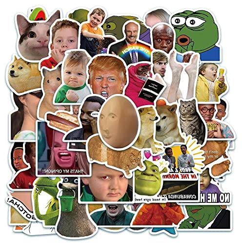 AUCEKO 50 Stück Meme Aufkleber Pack Anime Meme Sticker Set wasserdichte Vinyl Sticker für Laptop Kinder Autos Motorrad Fahrrad Skateboard Gepäck Koffer Computer Aufkleber Graffiti Decal