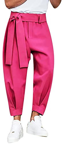 Pantalon cargo pour homme - Pantalon de loisirs - Pantalon long en lin - Pantalon de randonnée pour homme - Imperméable - Stretch - Pantalon de neige - Pantalon long streetwear, Z02 - Rose., XXL