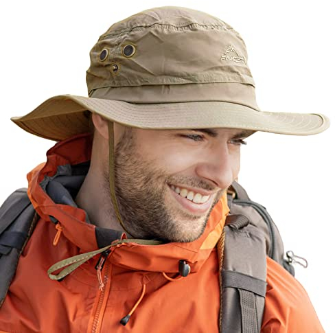 Comhats XL/XXL Sonnenhut Herren, Breiter Krempe UV Safari Hüte für Sommer Outdoor Wandern Angeln Spazieren, Wasserdicht & Winddicht Khaki 63-66cm