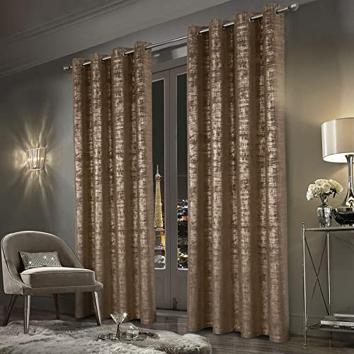 always4u 100% Blickdichte Gardinen, Samtvorhang mit Golddruck für Wohnzimmer Schlafzimmer Balkon,Wärmeisolierende Verdunklungsvorhänge mit Ösen, Glänzend Elegant, Mokkabraun 2er Set 140x245cm