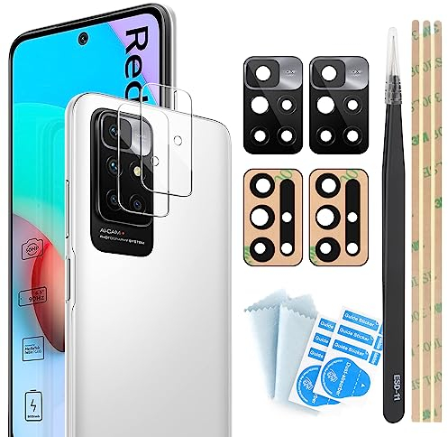 YHX-OU 2 Stück Kamera Linse Glas Ersatz für Xiaomi Redmi 10 2022 Redmi 10 2021 Kameraglas hinten + 2 Stück für Redmi 10 2022 Redmi 10 2021 Kamera Schutzfolie Linse Kameraschutz
