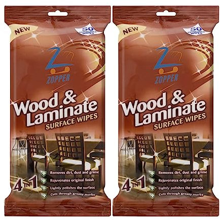 2 x 50 Wood & Laminate Surface Cleaning Wipes Extra Large Size Removes Grime Dirt & Stain Kill 99.9% Of Bacteria With Quick Drying Formula