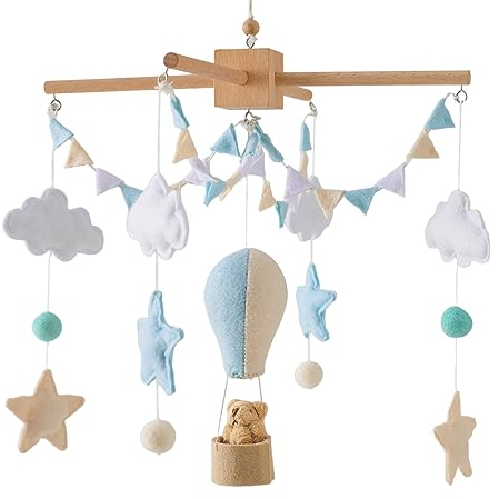 CULASIGN Mobile Baby Windspiele, Mobile Baby Holz mit 3D Filz Heißluftballon, Baby Mobile Babybett Mobile Wickeltisch, Geschenk für Neugeborenen Junge Mädchen (Heißluftballon A)