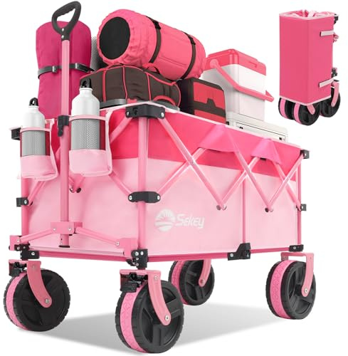 Sekey 220 l Strandwagen, 200 kg Kapazität, faltbar, 20,3 cm breite Räder | Strandwagen und zusammenklappbarer Wagen mit 8 x 3 Zoll breiten Rädern, Bremsen, 360-Grad-Lenkung und 1,36 cu ft Stauraum.