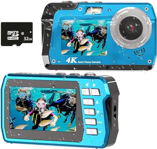 Appareil photo numérique étanche, caméra sous-marine avec carte de 32 Go, 4K FHD 48 MP double écran (3 + 2) caméra sous-marine pour photographie, caméra étanche de 3 m pour la plongée, le surf, le