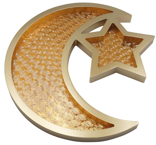 WANYIG Ramadan Teller Ramadan Deko Mond Ramadan Tablett Serviertablett Ramadan Tischdeko Eid Mubarak Dekoration für Früchte Nüsse Süßigkeiten Snacks Kuchen Dessert Gebäck (C)