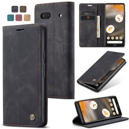 Cracedily Handyhülle für Google Pixel 6A Hülle, Klapphülle Premium Lederhülle Klappbar Flip Case Tasche Magnet Kartenfach Standfunktion Klapphülle Schutzhülle für Google 6A Handyhülle, Schwarz
