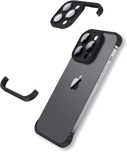 VIPAVA Titanium Gray Frameless Camera Lens Protector Bumper Phone Case Cover For iPhone 15 Pro Max 14 Plus 13 12 11 14Pro 15Pro 13Pro,Black,For iPhone 13 Mini