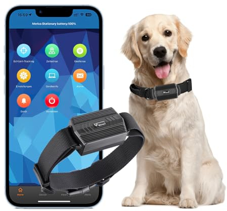 GPS Tracker Hund, 3000 mAh GPS Tracker Ohne ABO Echtzeit-Tracking IP66 Wasserdicht, GPS Halsband für Hunde mit Kostenloser App, Geofencing (Halsband im Lieferumfang enthalten, SIM-Karte erforderlich)