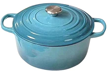 QTANZIQI Cocotte Cocotte en Fonte, Faitout Émaillé, Revêtement Émail Antiadhésif, Bonne Étanchéité, Léger, pour Toutes Les Sources de Chaleur, Corps de la Casserole Marmite à Soupe en Fonte Bleu 01