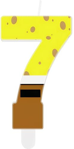 Schwamm Geburtstag Kerzen zum 7,Gelber Schwamm Nummer 7 Kerze für Kuchen, Mädchen Jungen 7th Geburtstag Dekorationen,Cartoon-Schwamm-Thema Party für Mädchen und Jungen Geburtstag Dekorationen