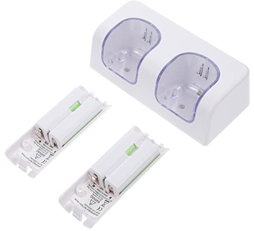 OSALADI Ladestation mit 2 Steckplätzen und USB Kabel Tragbares Ladegerät aus Abs für Wiederaufladbare Akkus Geeignet für Wii Fernbedienung Bequemes Aufladen