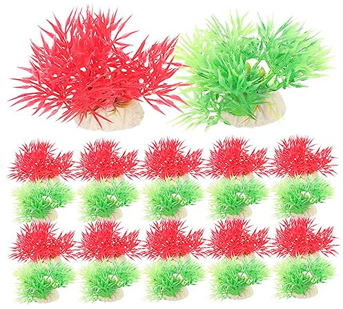 HOMOBABE 20pezzi Pz Piante Artificiali Per Acquario Decorazione Realistica Per Pesci Di Finta Per Acquari Accessori Per Pesci Pz Verdi e Rossi