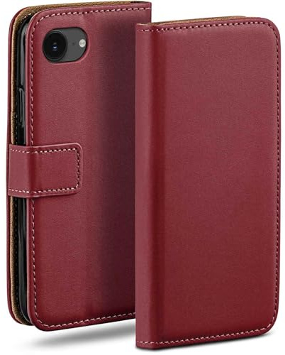 moex für iPhone 16e Hülle mit Kartenfach, Handyhülle klappbar 360 Grad Schutzhülle, PU Leder Handytasche iPhone 16e Klapphülle Flip Case, Bordeaux