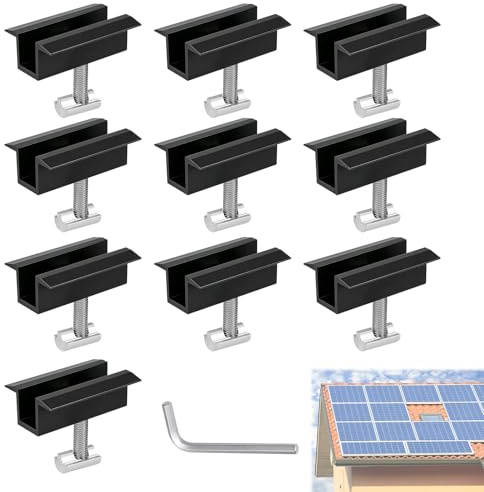 EXLECO 10 x Balkonkraftwerk Mittelklemmen 30-42mm Solarmodul Klemmen PV Modul Befestigung Solarpanel Aluminium Klemmen Solar Modul Halterung Zubehör für Dachhalterung Solarschiene Profil Schwarz